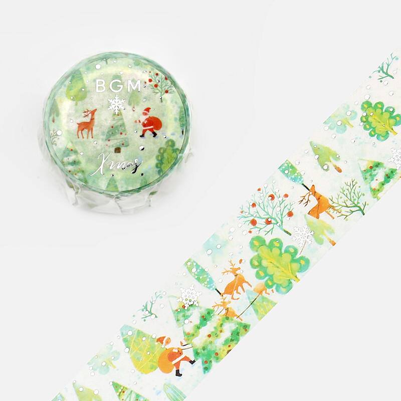 Forest christmas washi tape BGM with reindeer, santa, and christmas tree