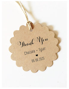 Scallop Thank You Tags, Round Gift Tags, Wedding, Bridal Shower, Baby Shower, Kraft, natural, white