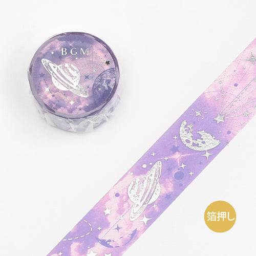 Purple Galaxy Planet Washi Tape BGM Space Nature Poetry Series Silver Foil Masking Tape 20mm x 5m **