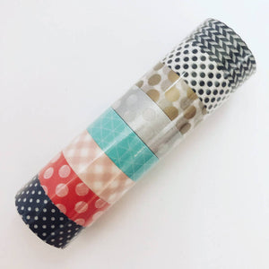 Pattern Mini MASTÉ Washi Tape Set of 8 - Black, White, Gold Silver, Pink, Aqua, Red, Navy (discontinued)