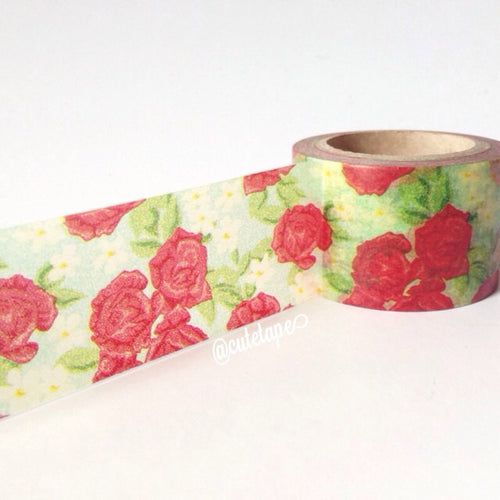 garden red rose washi tape wide