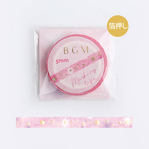 Stardust Washi Tape BGM Stars Pink Thin, Slim, Skinny Foil Stamp 5mm x 5m **