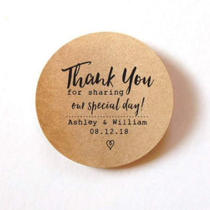 Wedding Thank You Stickers Wedding Favor Stickers Kraft Wedding Labels - Thank you for sharing our special day - 1.5" Round - set of 60