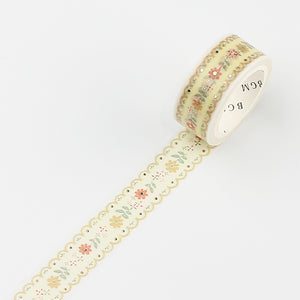 Yellow Embroidery Floral BGM washi tape Foil Accent Light Yellow Background