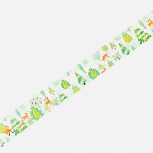 Christmas Forest Washi Tape BGM Santa, Reindeer, Christmas Trees, Silver Foil Accent - Llimited