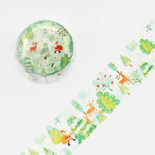 Forest christmas washi tape BGM with reindeer, santa, and christmas tree