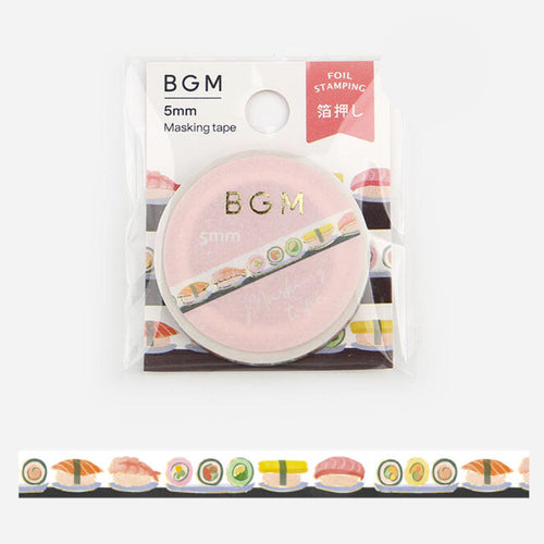 Sushi Washi Tape BGM Masking Tape Thin, Slim, Skinny Gold Foil Accent 5mm x 5m **