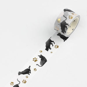 Black Cat Washi Tape BGM Gold Paws Gold Foil Gilded Masking Tape 20mm x 5m