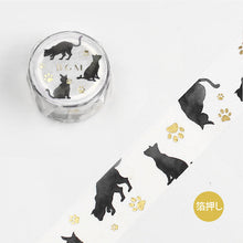 black cat washi tape with gold foil paws