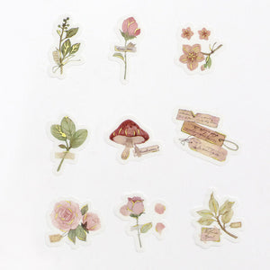 Botanical Flowers Mushroom Leaves Washi Flake Stickers BGM Deco Sticker Planner Stickers (Washi Tape Material)