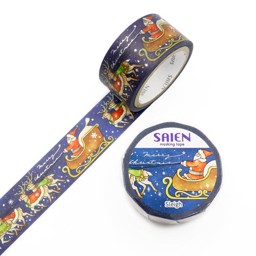 Christmas Santa Washi Tape Reindeer, Sleigh- SIlver Foil Accent Japanese **