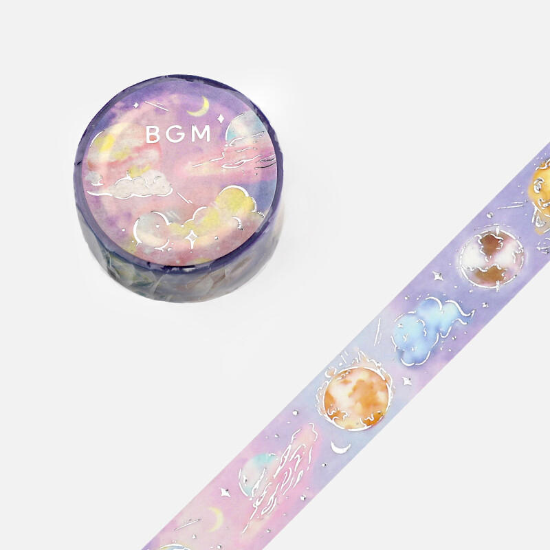 pastel cloud star moon washi tape bgm earth saturn watercolor style