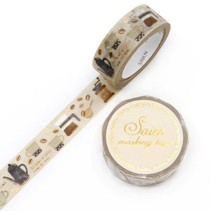 Coffee Washi Tape Coffee Beans Cups Gold Foil Accent