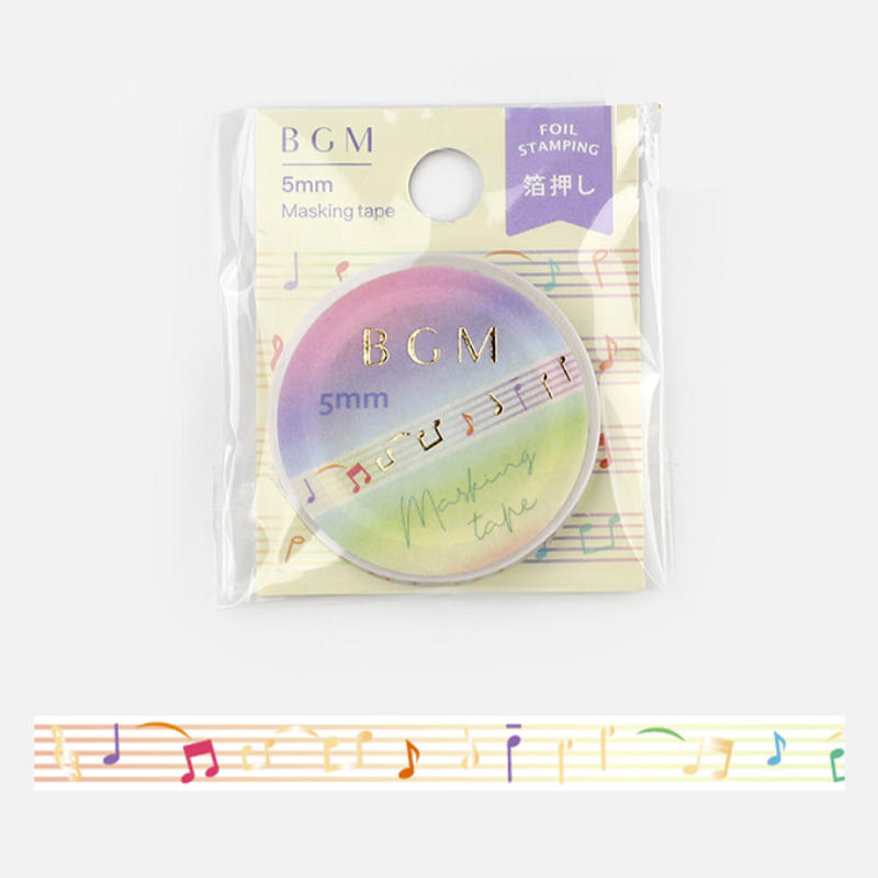 Thin Colorful Music Note Washi Tape BGM with gradient background, Slim, Narrow 5mm x 5m