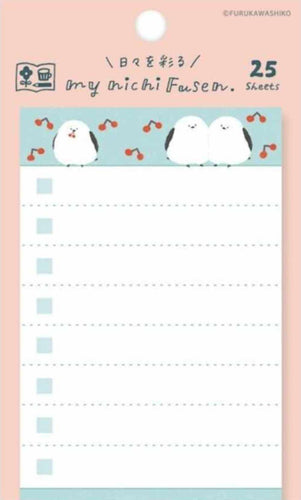 Birds Sticky Notes To Do List Check Box, Checklist, Japanese Stationery Furukawashiko - 25 Sheets