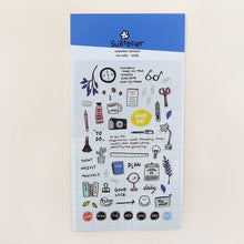 Cute Suatelier Sticker Sheet Daily Stickers with camera, lamp, scissors, glasses and more.
