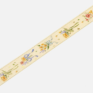 Embroidered Ribbon Floral Bouquet Washi Tape Flower BGM on Tan Beige Background