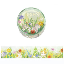Floral Cat Washi Tape bgm Cute Cats in Field of Flowers Gold Foil Accent 20mm x 5m