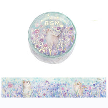 Floral Cat Washi Tape bgm Cute Cats in Field of Flowers Gold Foil Accent 20mm x 5m