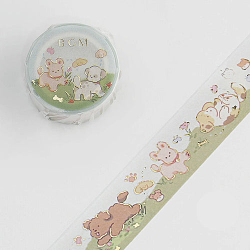 Fun Playful Puppy Apples Animal BGM Puppies washi tape Gold Foil Accent
