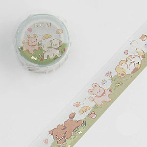 Fun Playful Puppy Apples Animal BGM Puppies washi tape Gold Foil Accent **