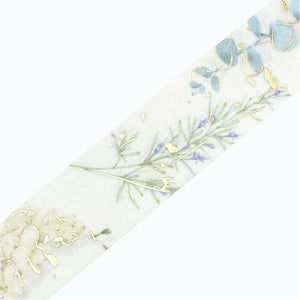 Garden Green Washi Tape Leaf, Eucalyptus, Floral, BGM Masking Tape Gold Foil Stamping Accent