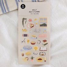 Lazy Sunday Daily Sticker Sheet from Suatelier (#1171) for Planner &amp; Journal - stickers of Cat sleeping, Movie, Games, Book, Breakfast, popcorn and more