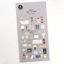 Image of Night Time Journal Stickers, Suatelier Sticker Sheet, Bath, Socks, Comb, Laptop, Lamp, Book - Good Night (#1181)