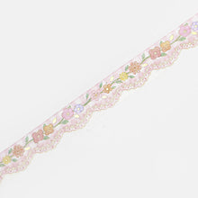 Pink Floral Lace Washi Tape BGM Flowers, Gold Foil Accent