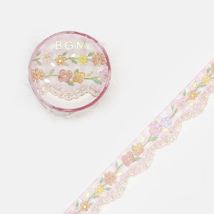 pink floral lace washi tape bgm orange, pink flowers