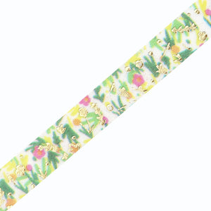 Pink Yellow Orange Colorful Floral BGM washi tape Tiny - Gold Foil - Thin, Slim, Narrow Nature 5mmx5m