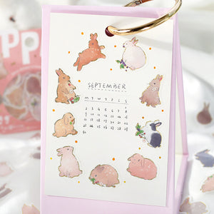 Rabbit Washi Sticker Flake BGM Cute Bunny, Gold Foil Accent (Washi Tape Material)**