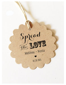 Spread the Love Tags, Spread the Love Gift Tags for Jam Wedding Favors, 2" Scallop Round Tags, Canning Labels kraft, natural, white