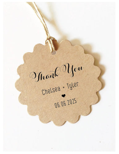 Scallop Thank You Tags, Round Gift Tags, Wedding, Bridal Shower, Baby Shower, Kraft, natural, white Set of 30