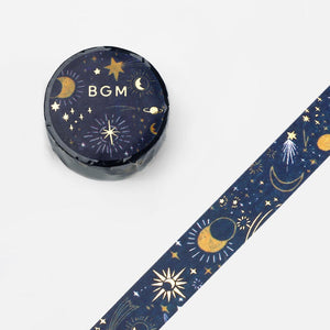 stars moon space washi tape navy background 