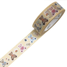 Teddy Bear Washi Tape Saien Animal, Pink Blue, Brown, Scissor, Gingham, Japanese Kamiiso Sansyo
