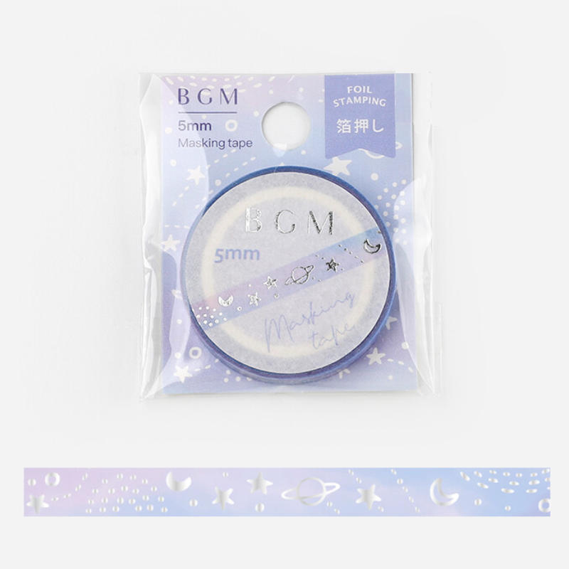 thin moon stars saturn washi tape bgm celestial with silver foil accent