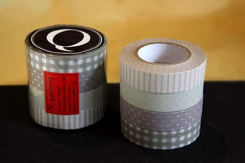 Stripe Dots Grid 13mm (Q) Neutral Greys Washi Tape