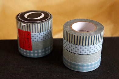 Stripe Dots Grid Washi Tape 13mm (O) - Blues Japanese