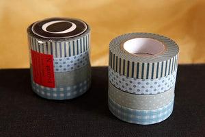 Stripe Dots Grid Washi Tape 13mm (O) - Blues Japanese