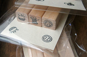 Craft rubber stamps - Button Pushpin Thread Wooden Stamp Set of 3