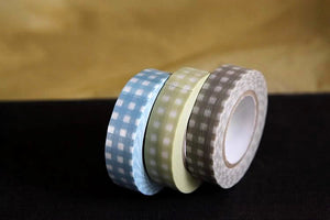 GINGHAM Washi Tape Grid Blue Khaki Brown 13mm Set of 3 (K)