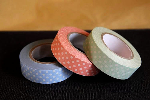 Pastel Polka Dots Washi Tape Green Peach Blue 15mm (C)