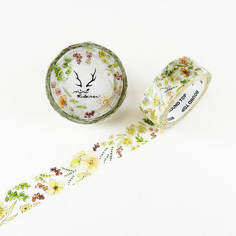 MiriKulo:rer Floral Garden Washi Tape Round Top Yellow Green Flower Leaves - Japanese
