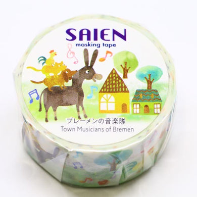 Animal Town Musician Washi Tape Saien Japanese Kamiiso Sansyo - Donkey, Dog, Cat, Chicken