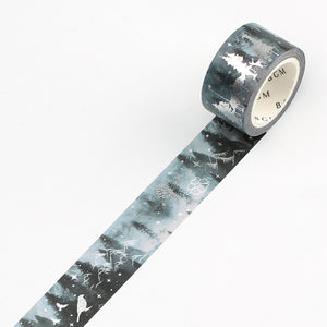 BGM Forest Washi Tape Nature Poetry Bird, Deer, Mountain, Silver Foil 20mm x 5m