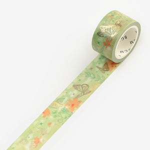 BGM Garden Butterfly Washi Tape Nature Poetry Leaf, Flower Gold Foil 20mm x 5m