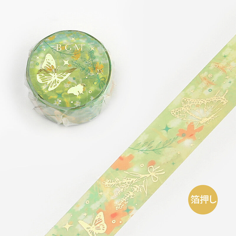 BGM Garden Butterfly Washi Tape Nature Poetry Leaf, Flower Gold Foil 20mm x 5m