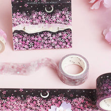 bgm moon light pink sakura washi tape cherry blossom on black masking tape