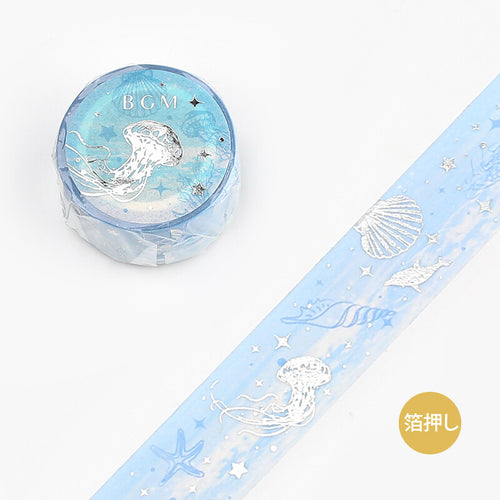 Ocean Washi Tape BGM Nature Poetry Jellyfish Silver Foil Masking Tape 20mm x 5m